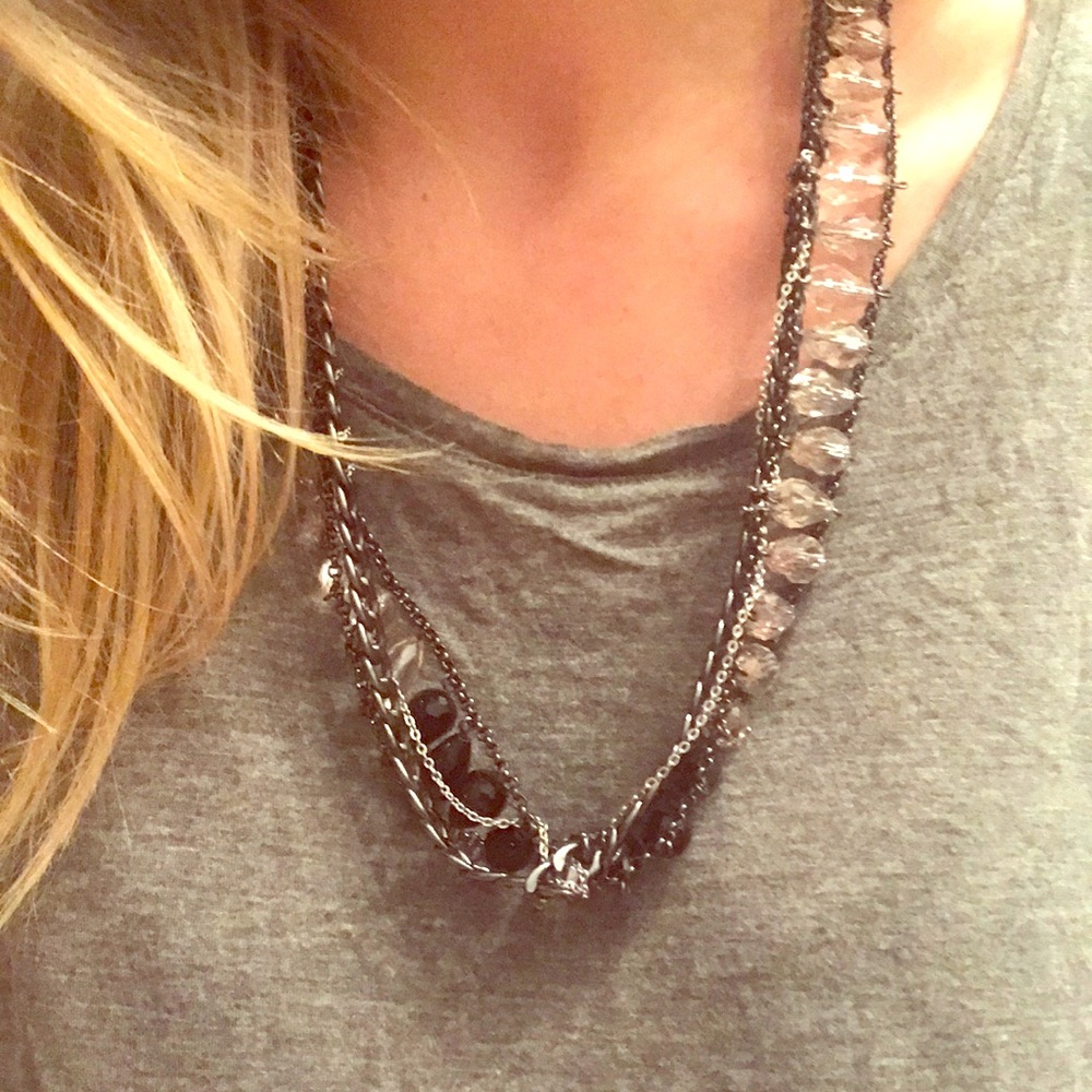 Silver, gunmetal, mixed metal statement necklace